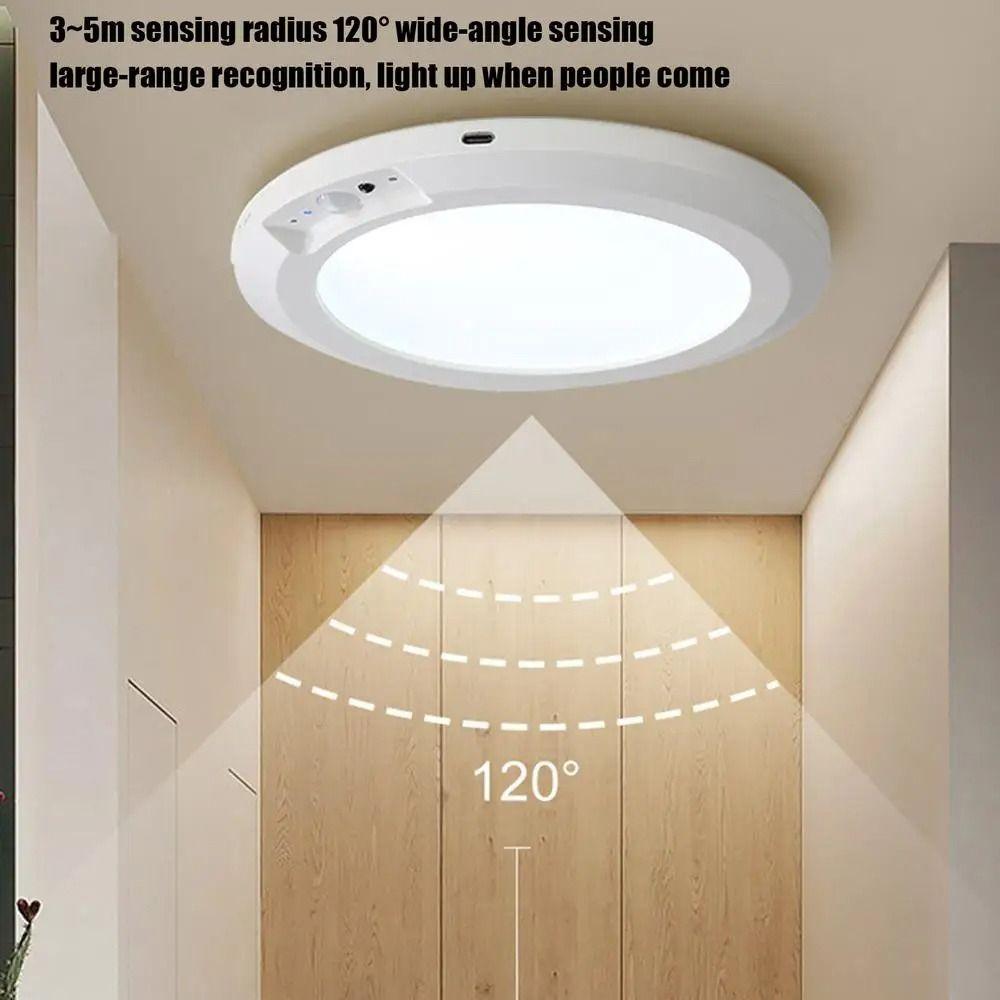 Round Ceiling Light Wireless Induction LED Closet Lamp Practical Motion Sensor Lights  Garage