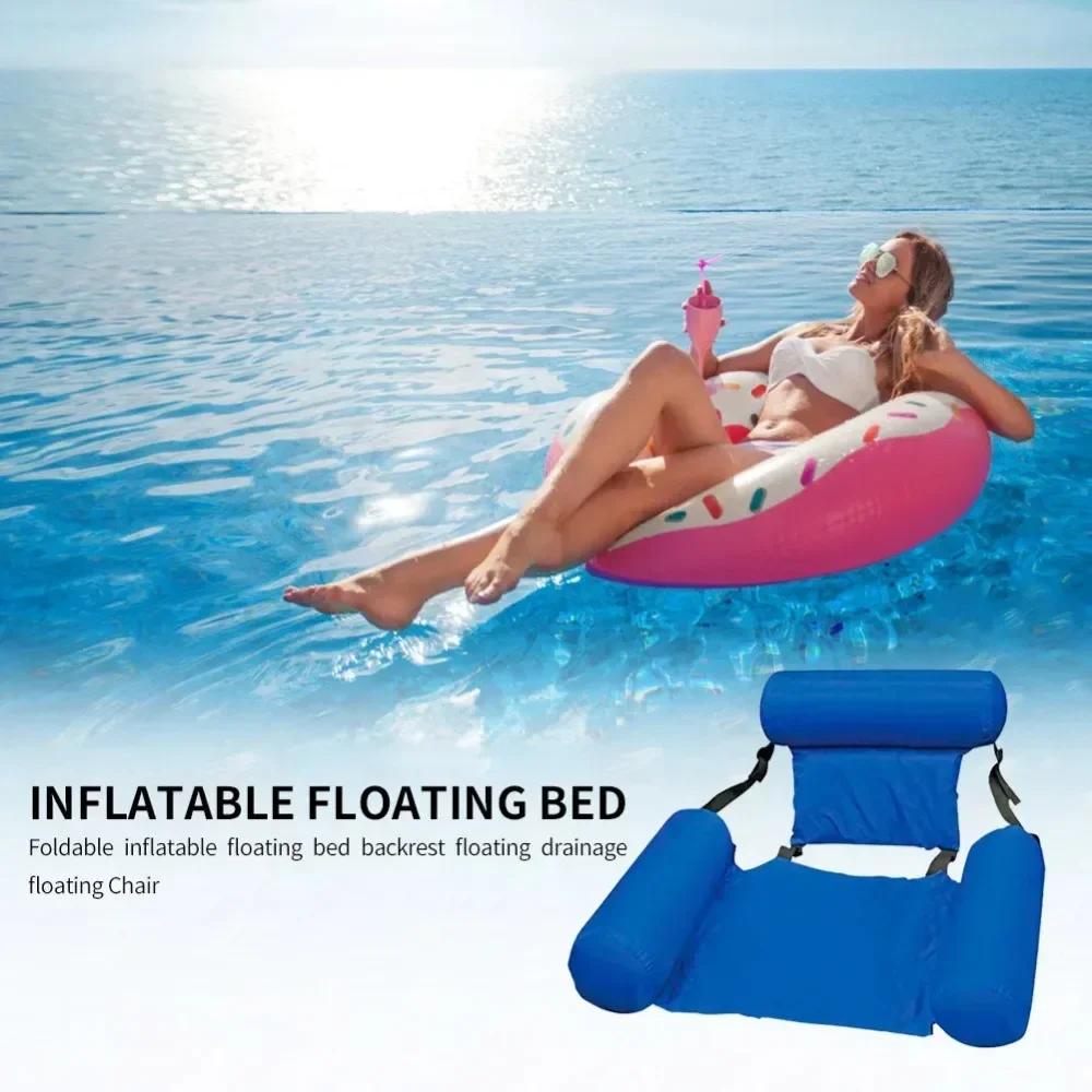 Foldable Floating Water Hammock Float Lounger Inflatable Pool Mat Floating Recliner Bed Swimming Air Mattress Pool Accessories