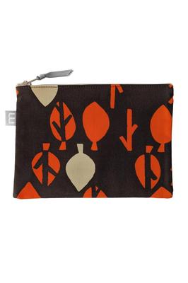 Minimynimo Flat Made In Nordic Orange Leaf Pouch, Japan, Pattern, Small, Fabric, 20cm, (Spade Brown)