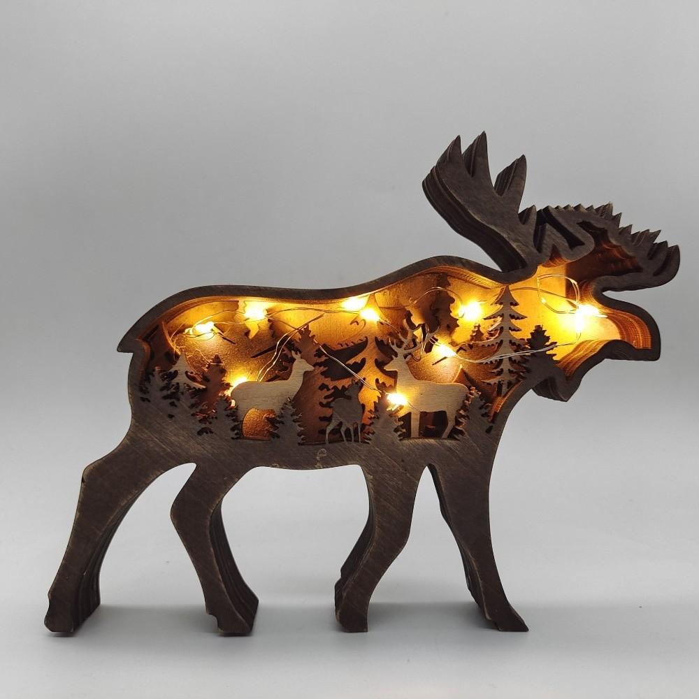 with Light Forest Animal Wood Crafts 3D Luminous Wooden Animal Ornament Wood Animal Craft Home