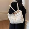 Large Capacity Shoulder Bag Cute Sweet Bow Prints Handbag Soft Puffer Tote Bag Women Commute Casual Simple Storage Bag
