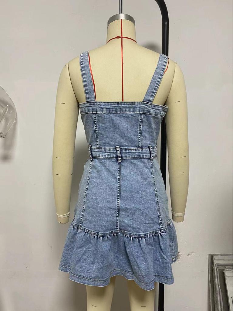 2025 Spring/Summer Spaghetti Strap Denim Dress - Chic European & American Style for Women