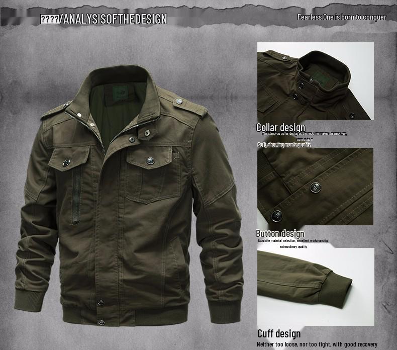 Men's 2023 Spring Casual Cotton Military Jacket - Loose Fit Plus Size Workwear Coat