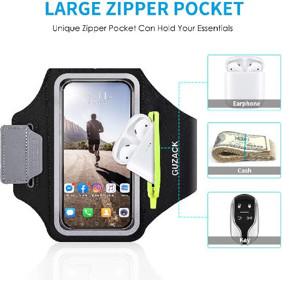 GUZACK Running Armband for iPhone 18 Pro Max 17 16 15 14 13, Galaxy S26/S25/S24/S23, with Card Slot & Key Pockets, Sports Arm Bands Cell Phone Holder