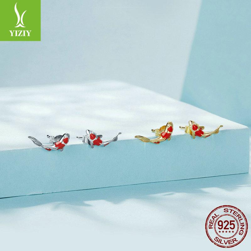 Czerwone kolczyki Koi ze srebra próby 925 dla kobiet, modne, proste, platynowane, temperamentne kolczyki sztyfty Sce812