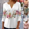 Damen Frühling Blumenprint Puff Langarm T-Shirts Locker Knopf V-Ausschnitt Große Größen T-Shirt Tops Hemden Und Blusen CLE