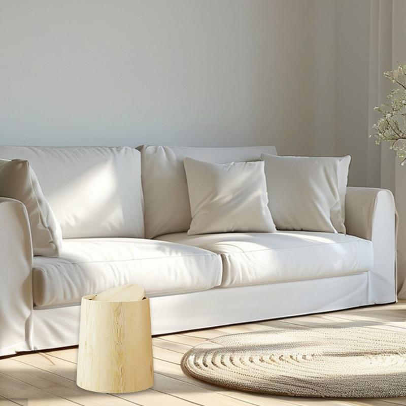 Retro Plastic Wastebasket with Simulation Wood Grains Pattern Flips Top Cover Trash Can For Small Space Office and Bedroom