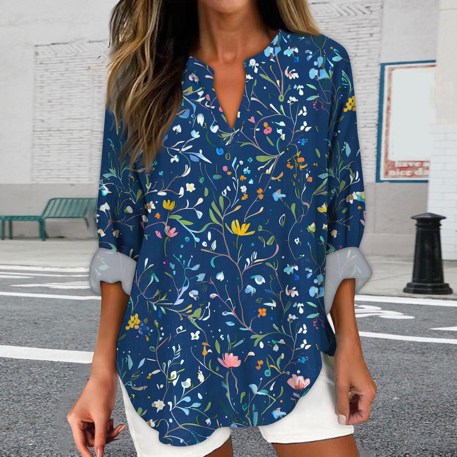 

Women s Fashion Casual V-Neck Shirt Printed Drop Shoulder Long Sleeve V-Neck Long Sleeve Top S