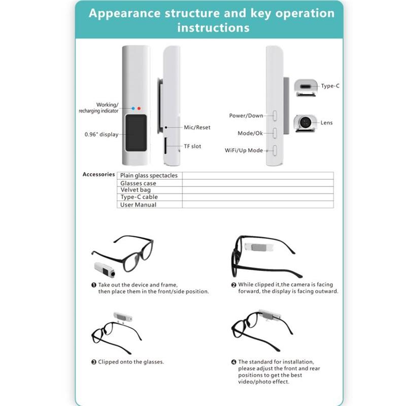 2.7K Mini FPV Eyeglasses Video Shooting Micro-camera HD WiFi Intelligent Headset Glasses Video&Sound Recording WiFi APP Control
