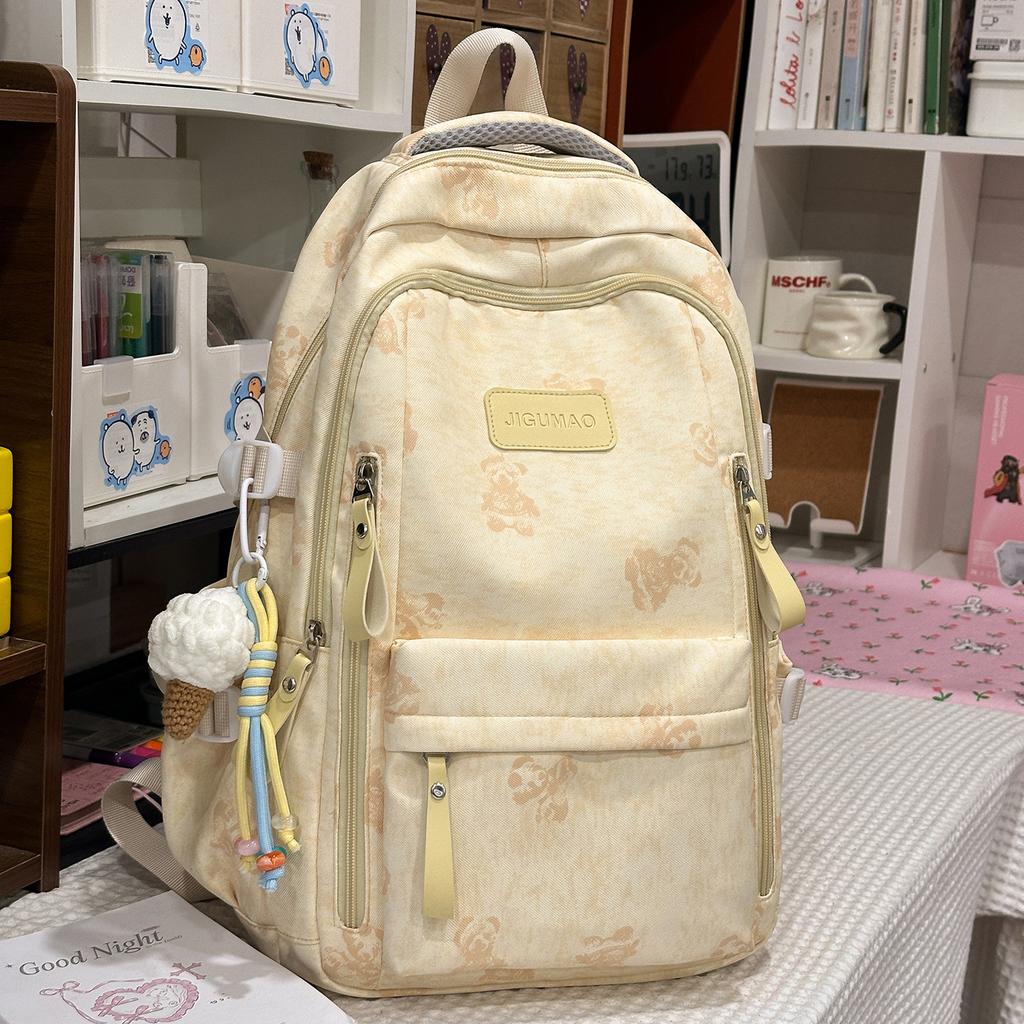 Schoolbag new Korean version ins bear printed schoolbag female high-value junior and high school students multi-compartment college style backpack