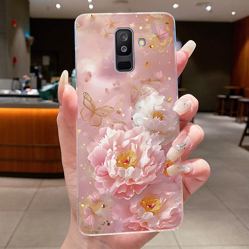 For Samsung A6+ A6 2018 SM-A605G A600F Back Cover For Samsung Galaxy A6 Plus 2018 Case Clear Fashion Butterfly Flower Phone Case