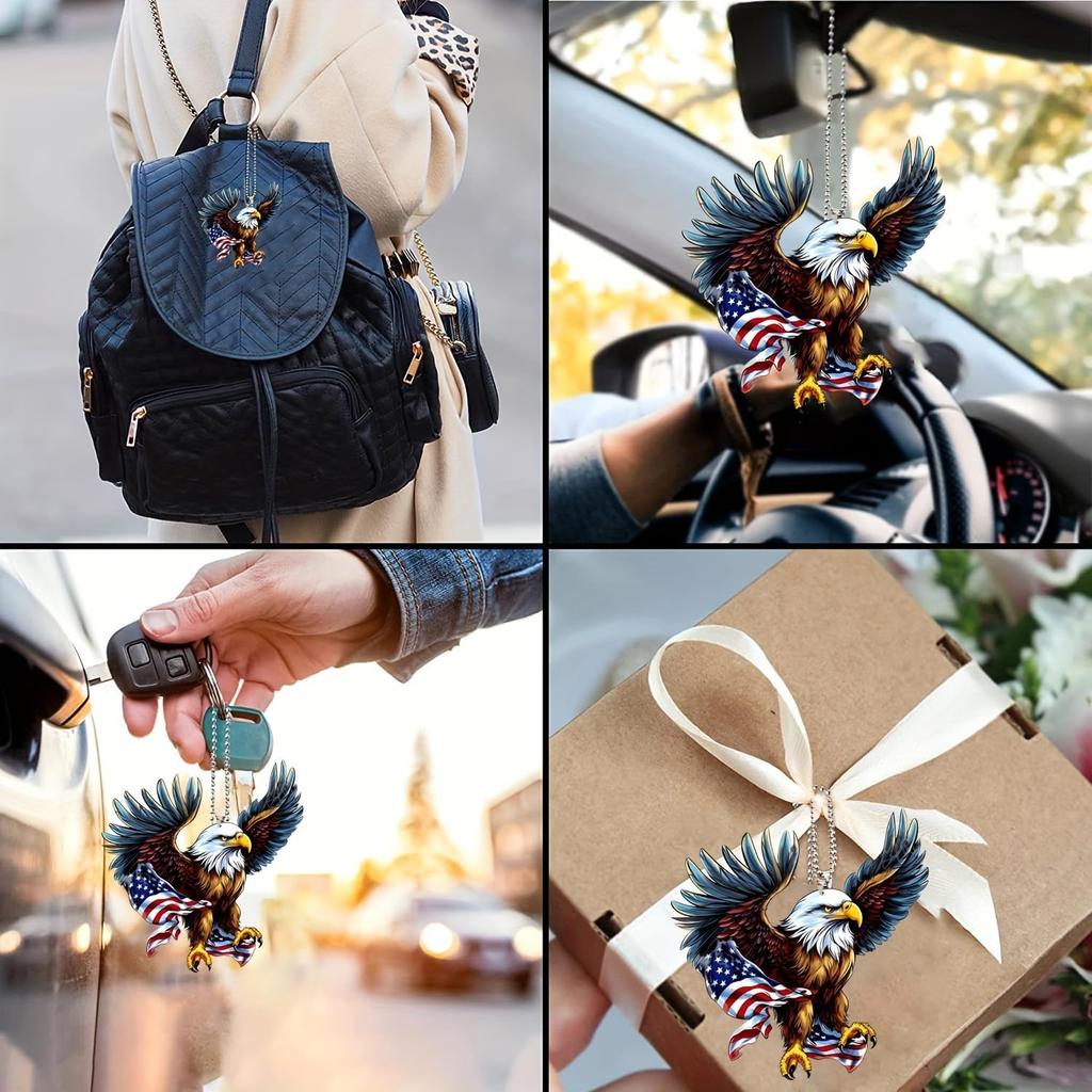 Eagle Acrylic Car Ornament - 2D Flat Rearview Mirror Pendant & Keychain - Stylish Home & Auto Decor for Patriotic & Nature Lovers