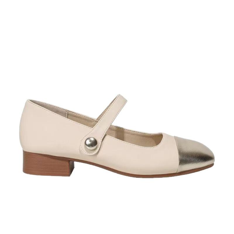 Single Shoes Women's Spring and Autumn Light Mouth Soft Sole Thick Heel Low Heel Word with French Small Fragrant Style Color Matching Small Leat
