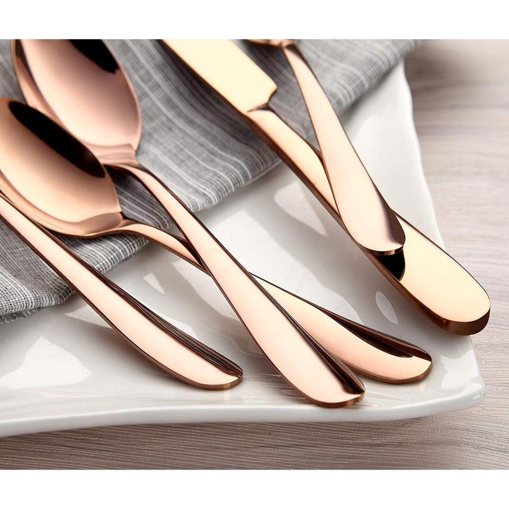 Set tacâmuri din oțel inoxidabil placat cu aur roz cu finisaj oglindă, set tacâmuri cupru argintiu, set tacâmuri cu lingură culoare aur roz