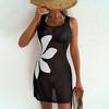Damen Sommer Strand Häkel Cover-Ups Floral Schlitz Ärmellos Mini Tankkleid Ausgeschnitten