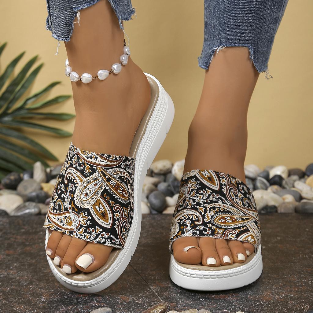 Fashion Women Slippers Colorful Tribal Pattern Fashion Platform Sandals Summer Comfortable Beach Shoes Women Wedge Slippers Slides Women