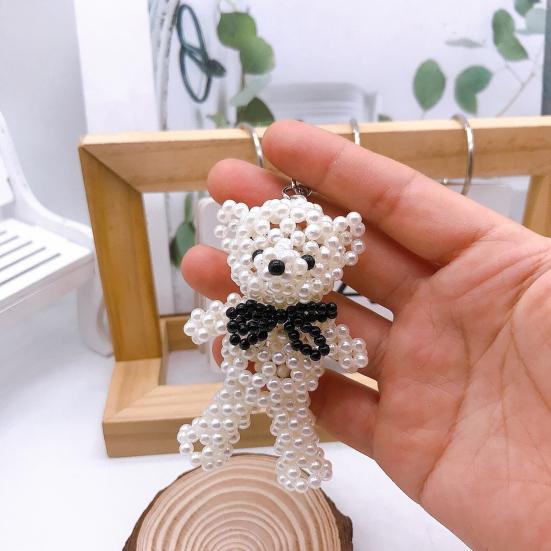 Faux Pearl Bear Rabbit Keychain Pendant Handmade Braided Lightweight Charm Key Chain Backpack Bag Accessory