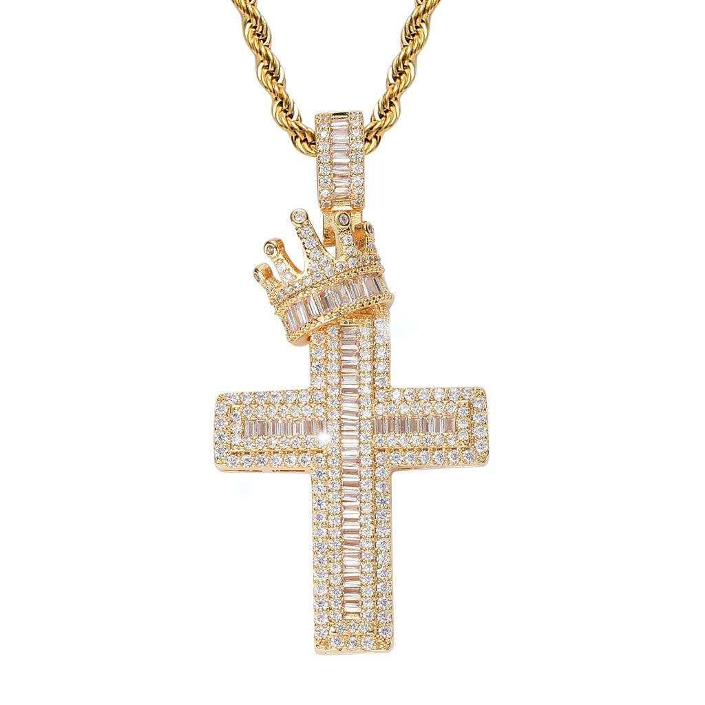 European and American New Crown Cross Pendant, Square Zircon Slightly Inlaid Retro Personalized Men s and Women s Jewelry 2026 60CM