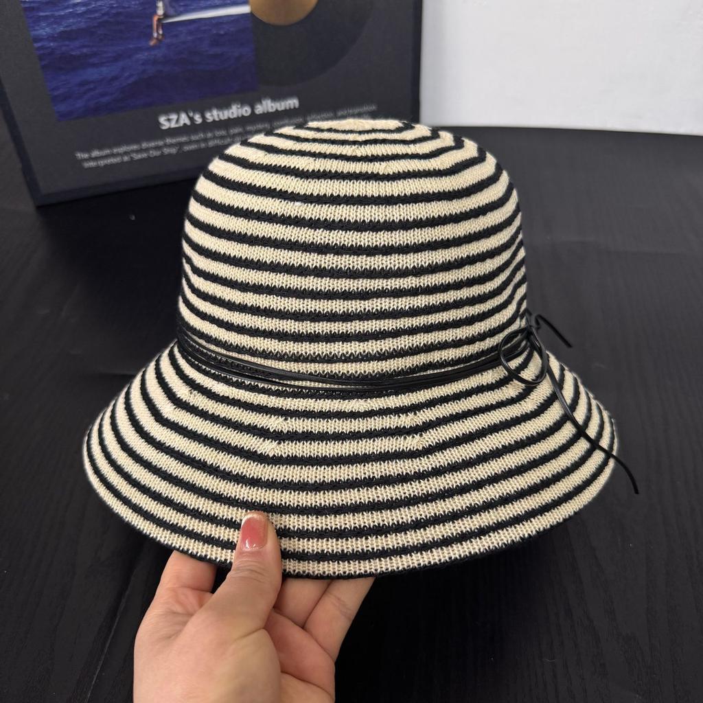 Women's Striped Fisherman Hat Trendy Summer Bucket Cap Casual Foldable Sun Protection Cap for Outdoor Activities