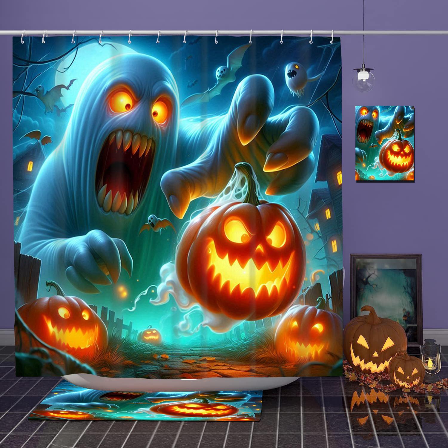

Hallowmas Terrifying Pumpkin Bathing Curtain Bathroom Shower Curtain Waterproof With 12 Hooks Fishes Home Deco Free Ship W60H190(CM)-1 Pcs