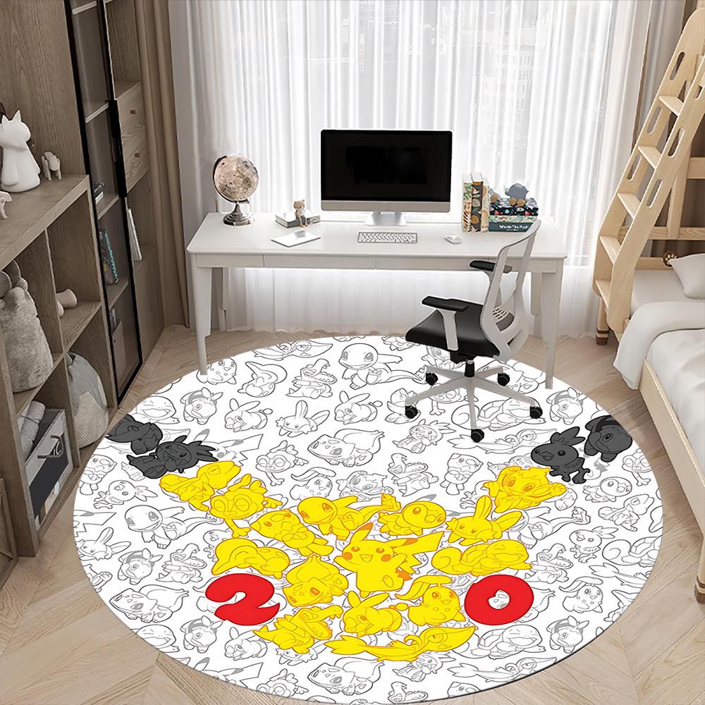 1pc Pokemon Pikachu Office Round Area Rug, Indoor Mat Suitable For Office, Under Office Chairs Bedroom Living Room Home Decor, Room Deco