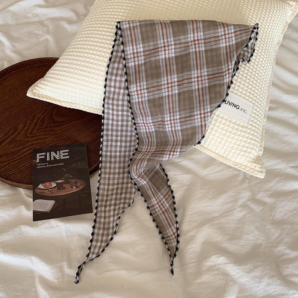 Cotton Pastoral Style Headscarf Turban Triangular Hair Band Sweet Lattice Headscarf  Summer
