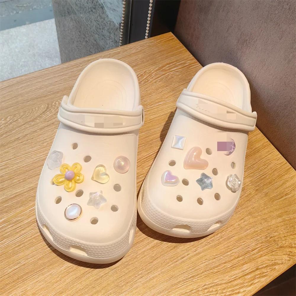 12Pcs Colorful Sparkling Powder Shoe Charms Set with Gemstone Crystal Pearl Flower - DIY Detachable Shoe Decorations Accessories