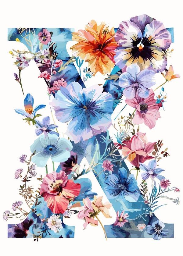 Flower Alphabet Wall Art Wreath Letters Canvas Painting Fashion Modern Aesthetic Poster Wall Pictures Home Decor For Living Room