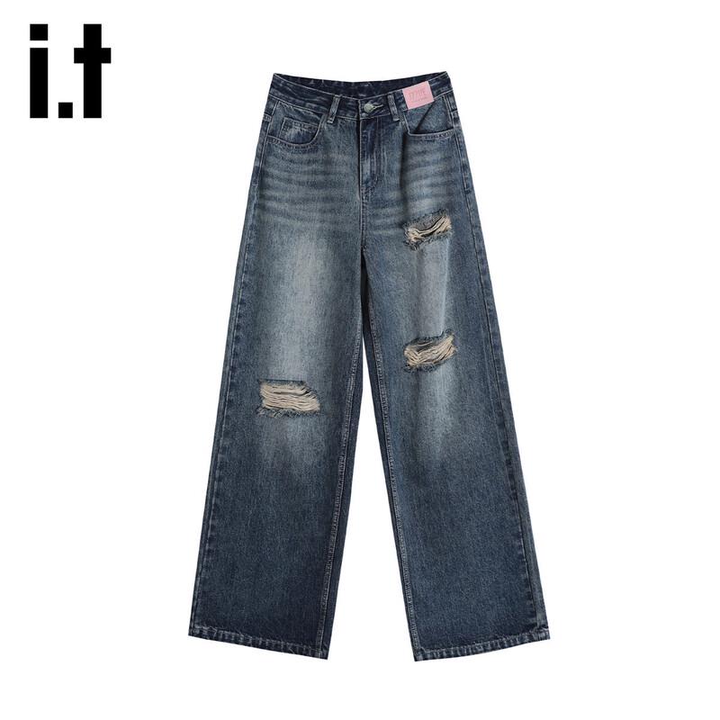 

Izzue It Women s High-Waist Loose Wide-Leg Distressed Washed Denim Jeans M