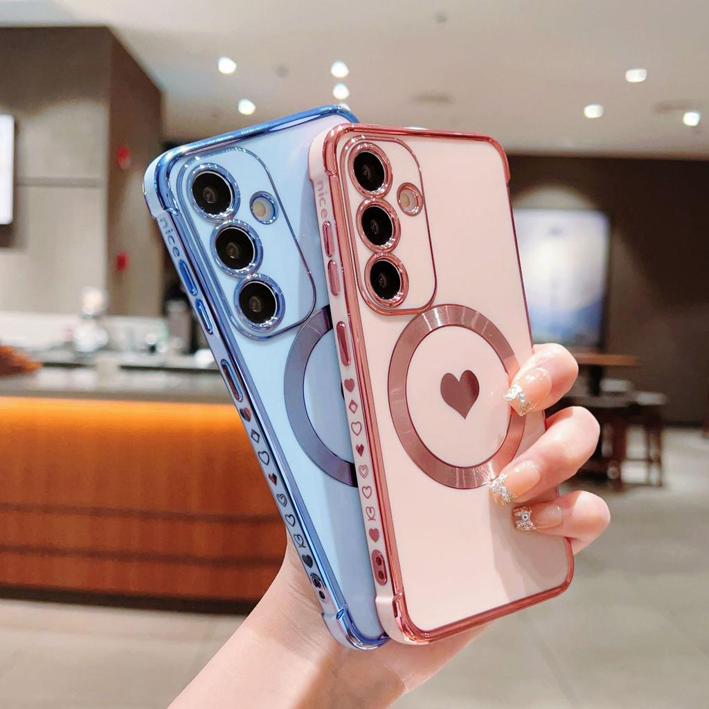 Suitable for Samsung S25ULTRA Magnetic Plating Love Mobile Phone Case S23 Silicone All Inclusive S24 Protective Case