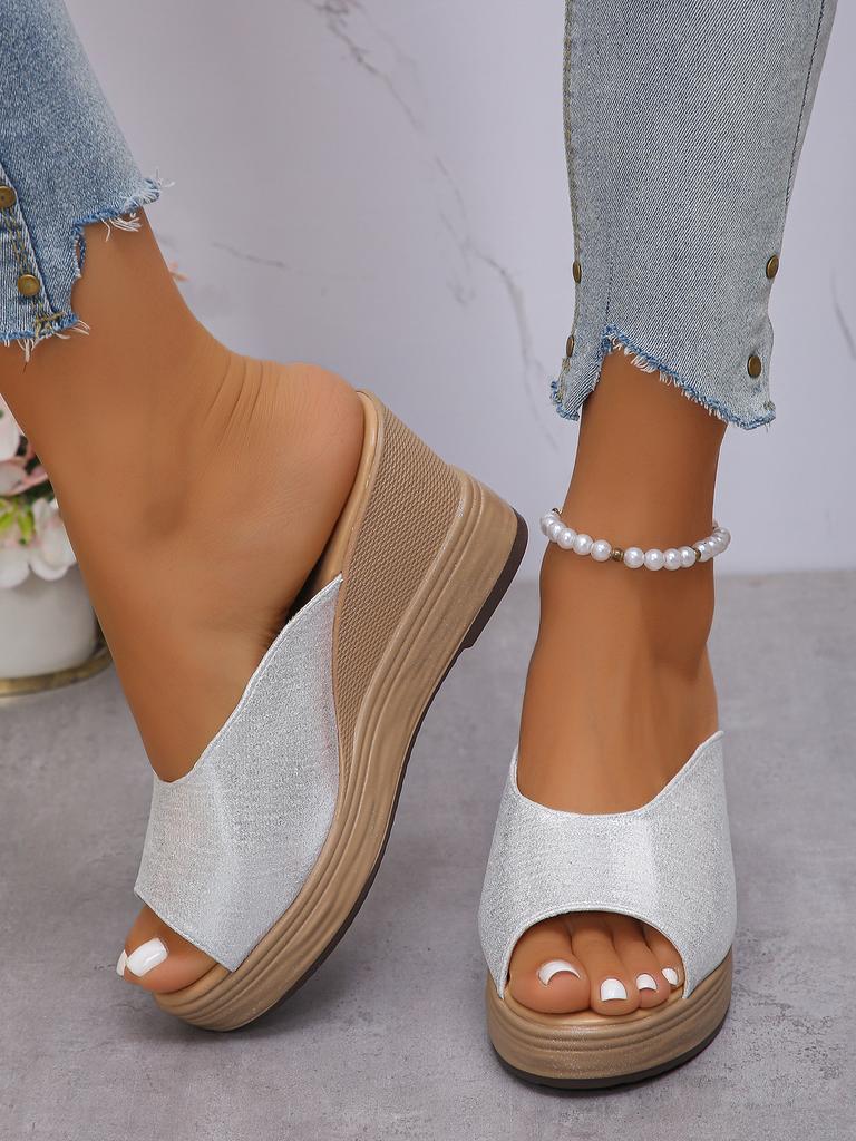 Außenhandel 2025 Koreanische Version Sommer Dicke Sohle Keilabsatz Fischmaul Große Größe Bequeme Ein-Wort-Sandalen Strand Freizeit