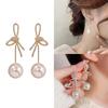 Fashionable Bows Drop Earrings Sweet Pearl Earrings Crystal Bowknot Ear Pendant