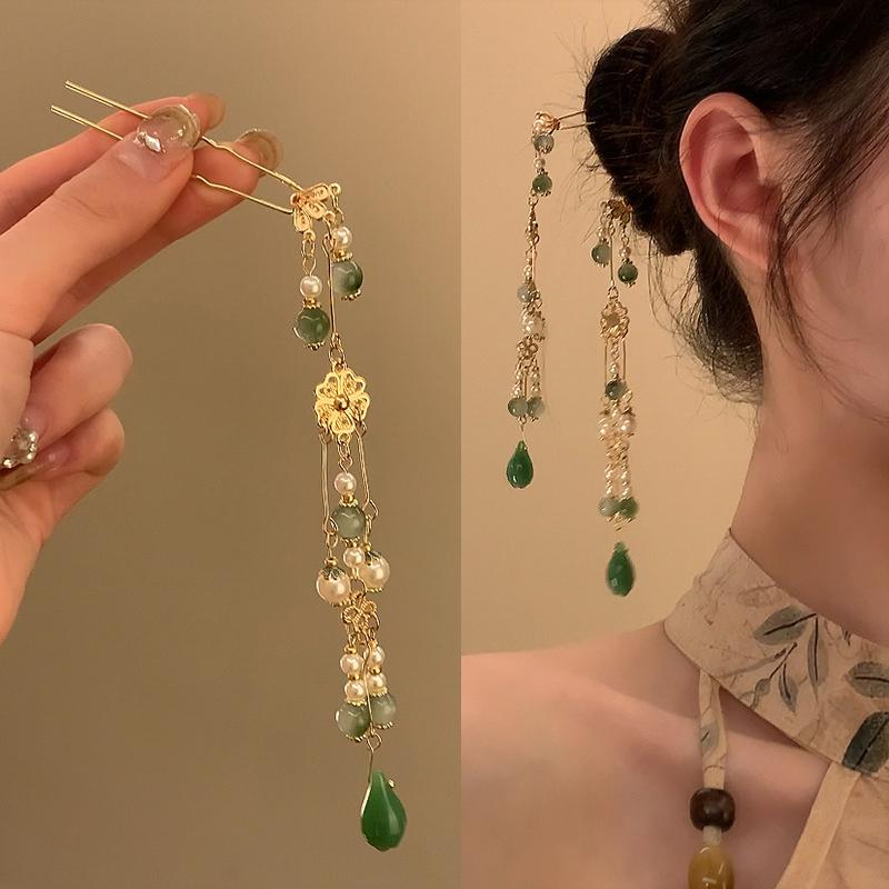 Chinese Hanfu Hair Accessories For Women Floral Tassel Hair Forks Traditional Bride Hairpin Vintage Headdress