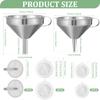 2Pcs Kitchen Funnels Set 5/6 Inch 304 Stainless Steel Oil Liquid Metal Funnel with 200/100 Mesh Strainer for Liquid Juice Wine