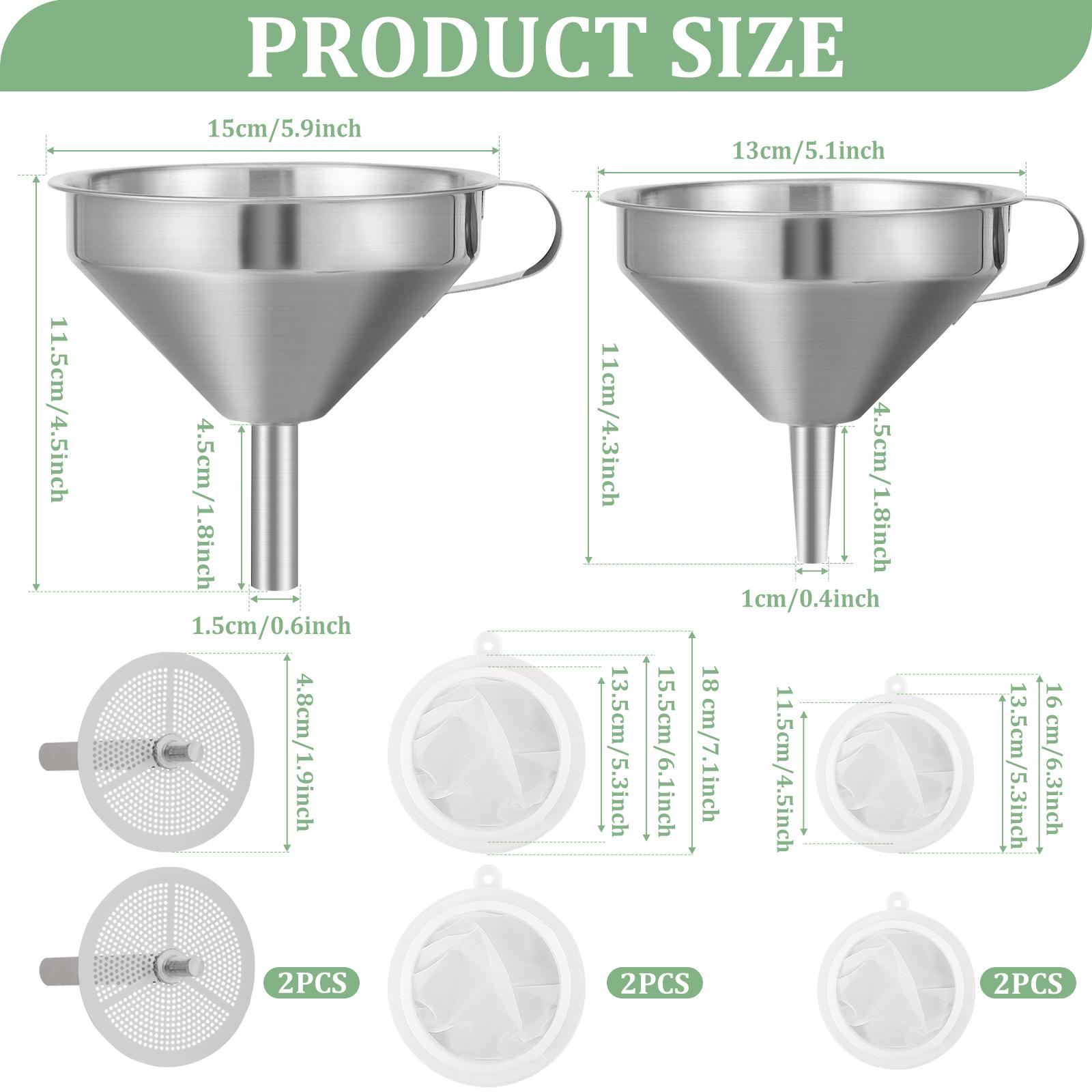 

2Pcs Kitchen Funnels Set 5/6 Inch 304 Stainless Steel Funnel Set with 200 Mesh 100 Mesh Strainer for Liquid Juice Wine for Wine