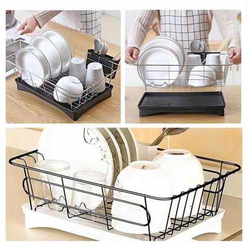 Hinata produce Stainless Steel Dish Drainer with Flowing Water, Adjustable Drain, Can be Placed Vertically or Horizontally, Dish Holder, Chopstick Hol