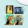 Starry Sky Cat Brooch: Cute Potted Plant Oil Painting Badge for Backpack Decoration