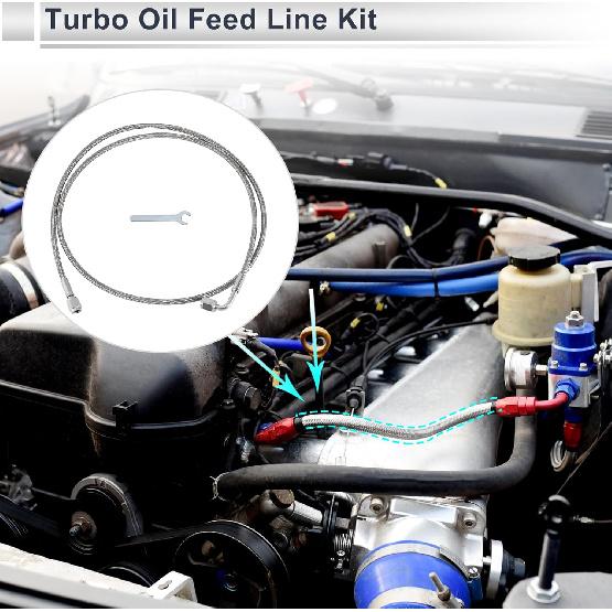 AN-3 Turbo Oil Feed Line Kit 4.16ft Pressure Remote Turbocharger Oil Drain Return Line with Adapter,Wrench 1 Set