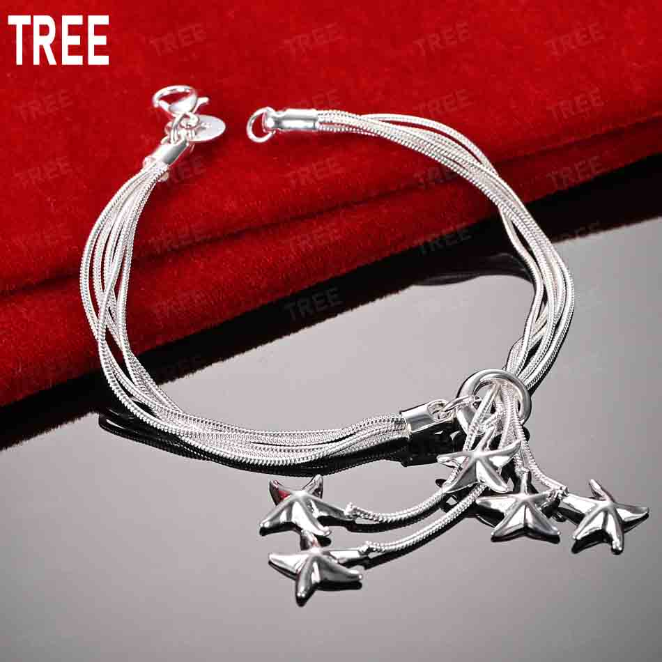925 Sterling Silver Tassel Five-Pointed Star Pendant Side Chain Beautiful Bracelet Gift Jewelry 20CM