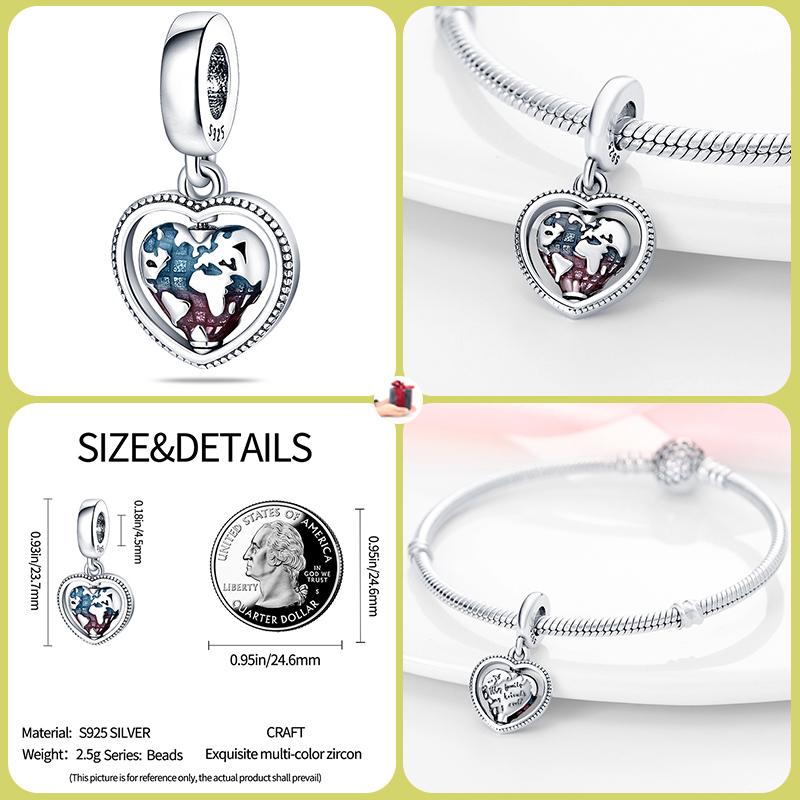 925 Silver Globe Airplane Charm Beads For DIY Bracelet Making Ladies Jewelry 3mm Original Design