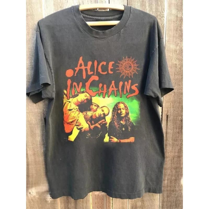 Vintage Alice In Chains Print Short Sleeves T-shirt Grunge Rock Band Graphic Men Women 90s Alternative Music Merch Gift For Fan