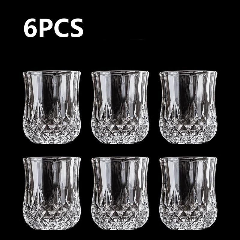 1/6Pcs Embossed Glass 50ml Spirits Cups Engraved Tea Drinking Baijiu Cup Water Glass Small Capacity Household Small Wine Cup