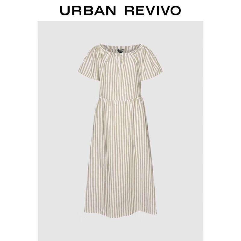 

UR Women s Striped Lantern Sleeve A-Line Linen Dress S