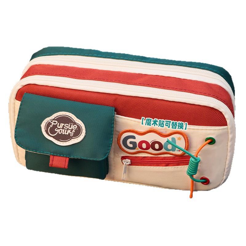 Multi-layer contrasting color retro high-value large-capacity pencil case multi-functional storage stationery case, junior high school student