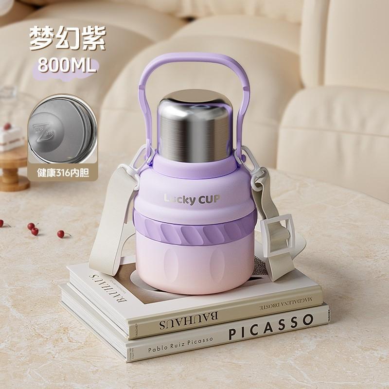 Large Capacity Vacuum Insulated Stainless Steel Water Bottle Women 800-1500ml Triple-Lid Design Portable Travel Cup
