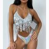 New Summer Solid Three Piece Set Swimsuit Women Bikini Shiny Sequins Sexy Tassel 3 Piece Suit Fashion Slim Fit Halter Swimsuits Bikini Set 24331