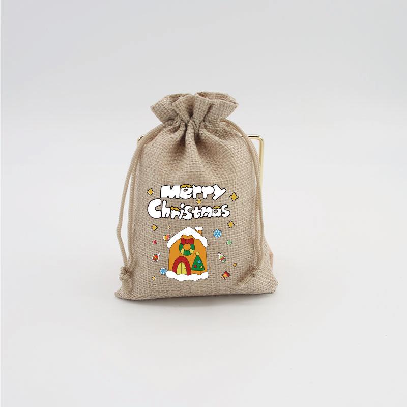 Jute-Style Christmas Gift Bag with Drawstring Closure - Small Candy & Apple Storage