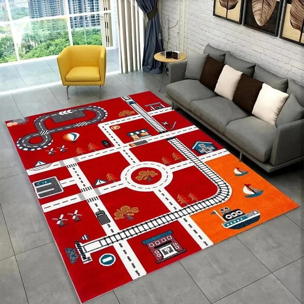 Child Playroom Floor Mat Highway City Traffic-Themed Carpet Rug for Kids Large Non-Slip Area Rug Ideal for Bedroom Home Decor