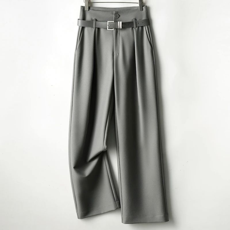 

Gray Spring/Summer High Waist Slim Looking Casual Long Pants Suit Gray [send belt]] 2XL [62.50 kg-67.50 kg]]