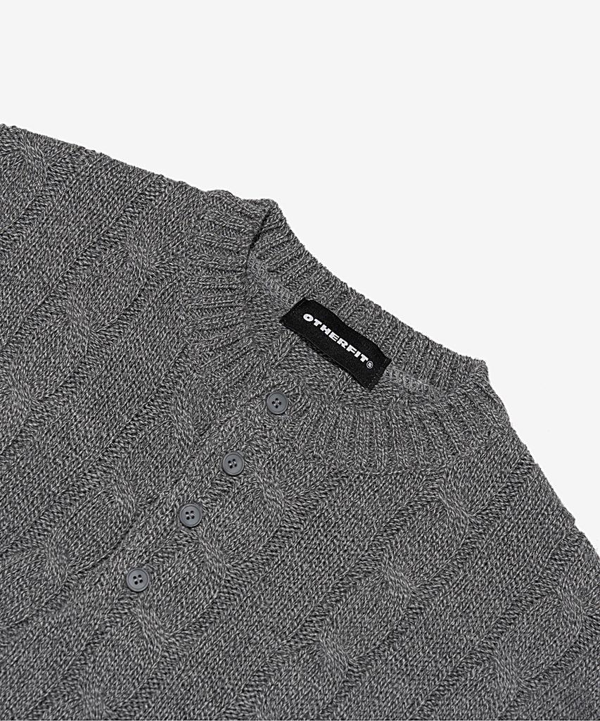 OTHERFITS Cable Henley Neck Overknit (Grey)